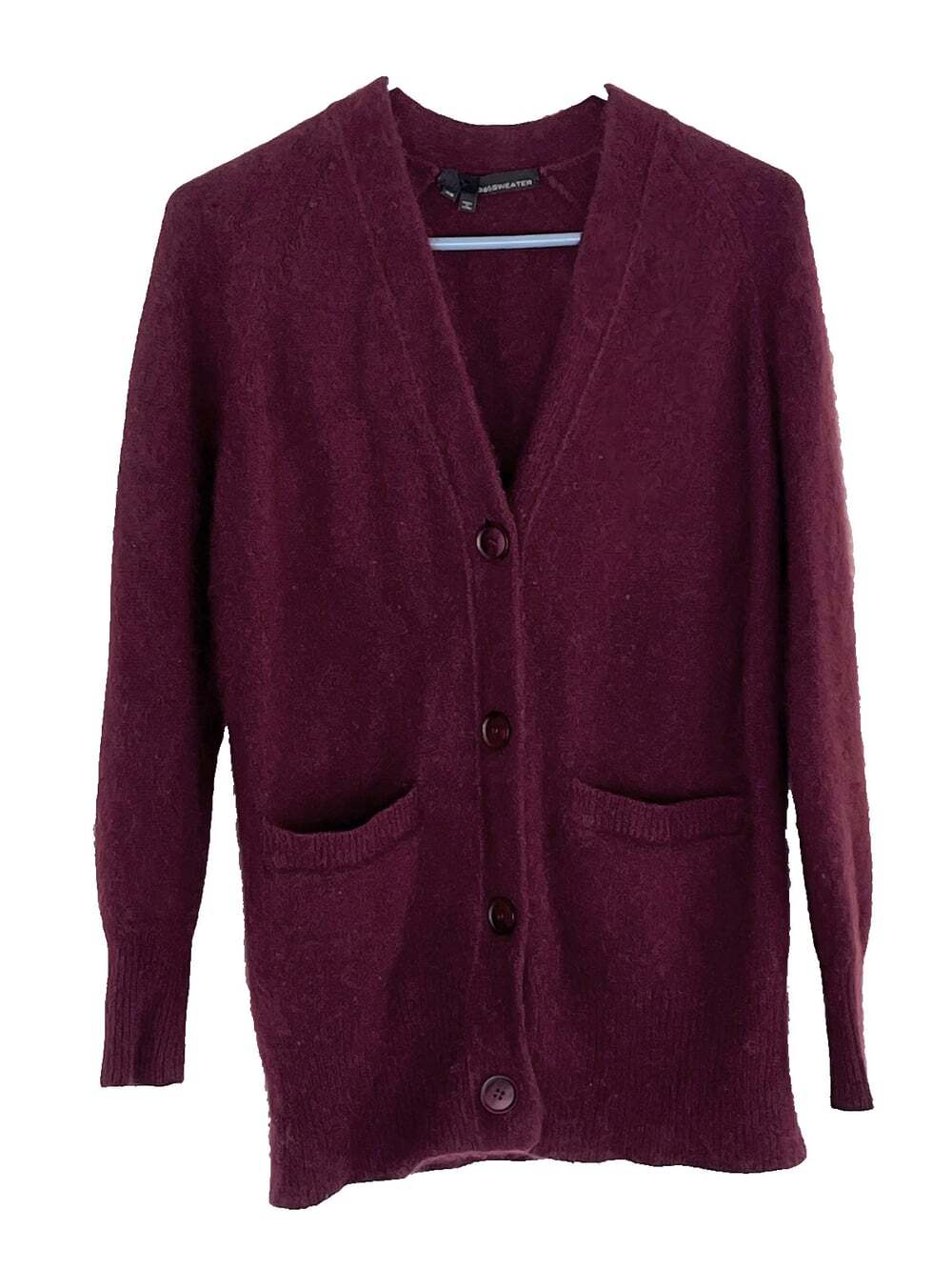 Womens Wool Racoon V-Neck Button Cardigan Pockets sz XS Preppy Dark Academia 90s